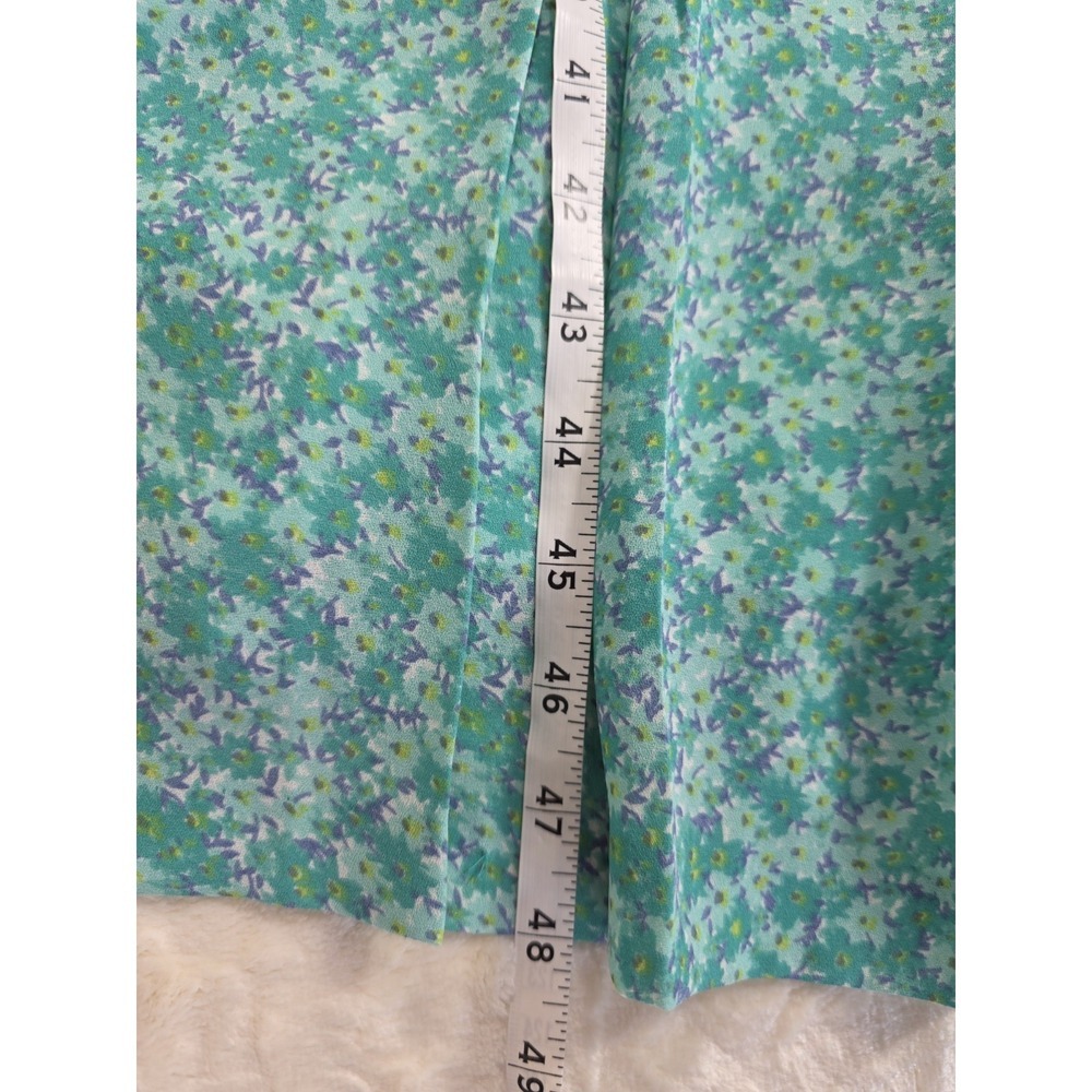 Vintage 90s Leslie Fay Floral Midi Dress Aqua Side Button Cottagecore 10P - Picture 7 of 10